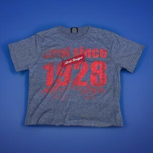 Red Stripe Beer Cropped T-Shirt Sz M Heather Blue Baby Tee